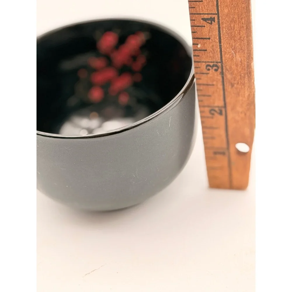 Visun China Black Ceramic Bowl Red Cherry Blossom Sakura Asian Style 4.5 inch
